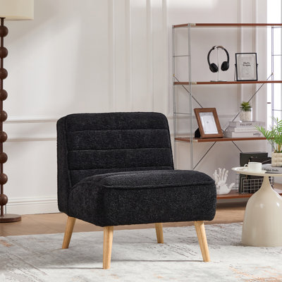 Chaise rembourrée moderne sans accoudoirs de 24,4 po de largeur avec pieds en bois d'hévéa, fauteuil d'appoint en chenille pour le salon, la chambre à coucher, le bureau et la salle de lecture.