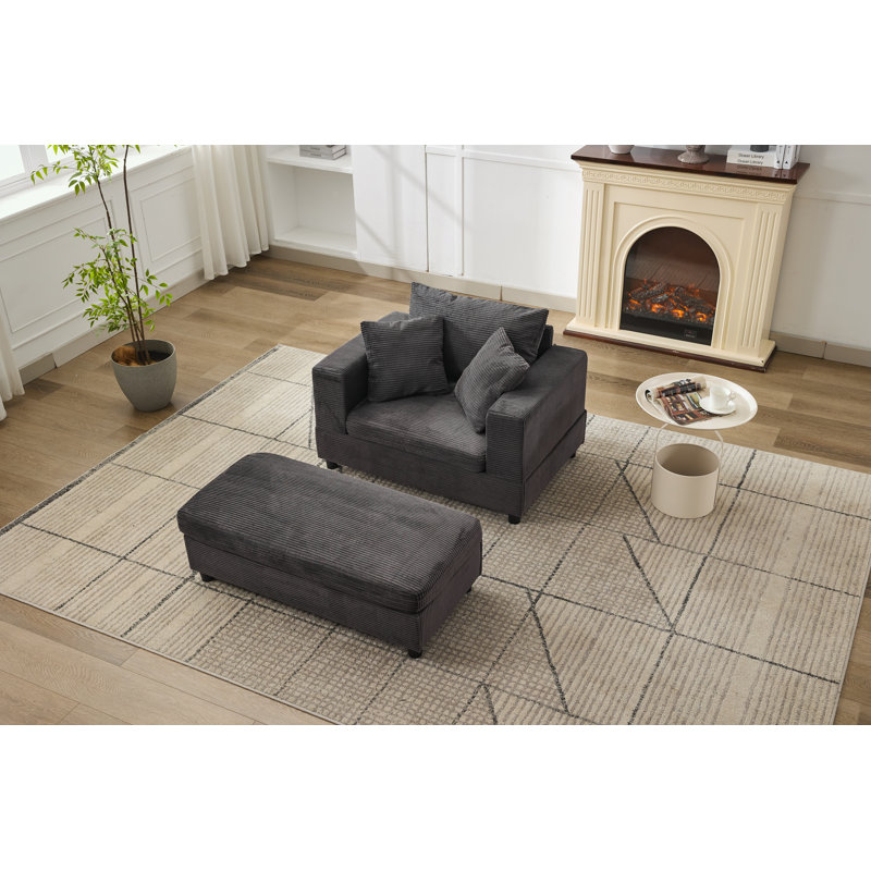Chaise longue avec repose-pieds et coussins de rangement amovibles, Gris foncé