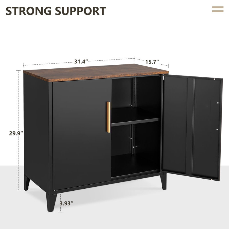32"W Metal Storage Cabinet W/Doors - Adjustable Shelf, Coffee Bar Sideboard For Kitchen Entryway, Black