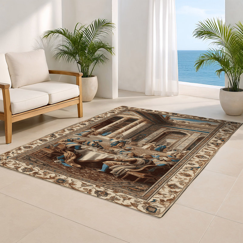 Persian Brown Indoor and Outdoor Area Rug, Rectangle 2' x 3'