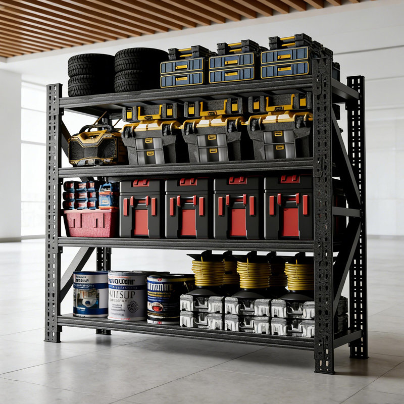 Étagère de garage robuste de 5000 lb, unité de rangement réglable en métal à 4 tablettes (H 63 po x l 67 po x P 23,7 po), capacité de 5 000 lb de rayonnage industriel pour l'entrepôt, noir