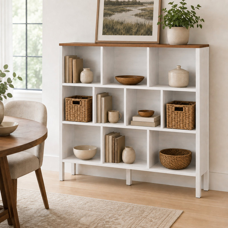 Bibliothèque moderne à 3 niveaux avec cubes et 10 cubes - blanc, Blanc