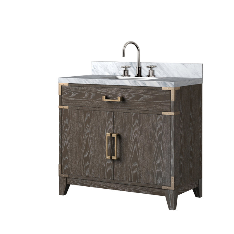 Ensemble de meuble-lavabo simple avec plateau en marbre de Carrare et robinet