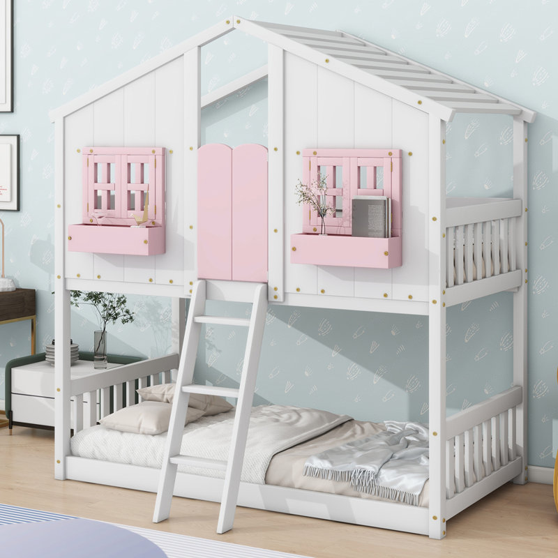 Lit superposé simple en bois massif Berthoud par Harper Orchard, White/Pink