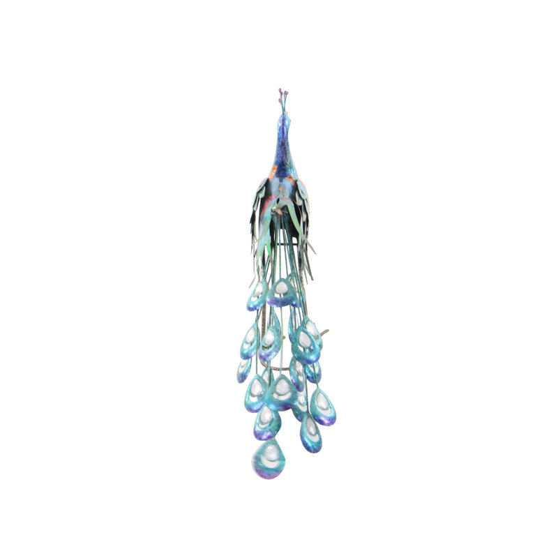 Blue and Multicolor Metal Peacock Garden Statue