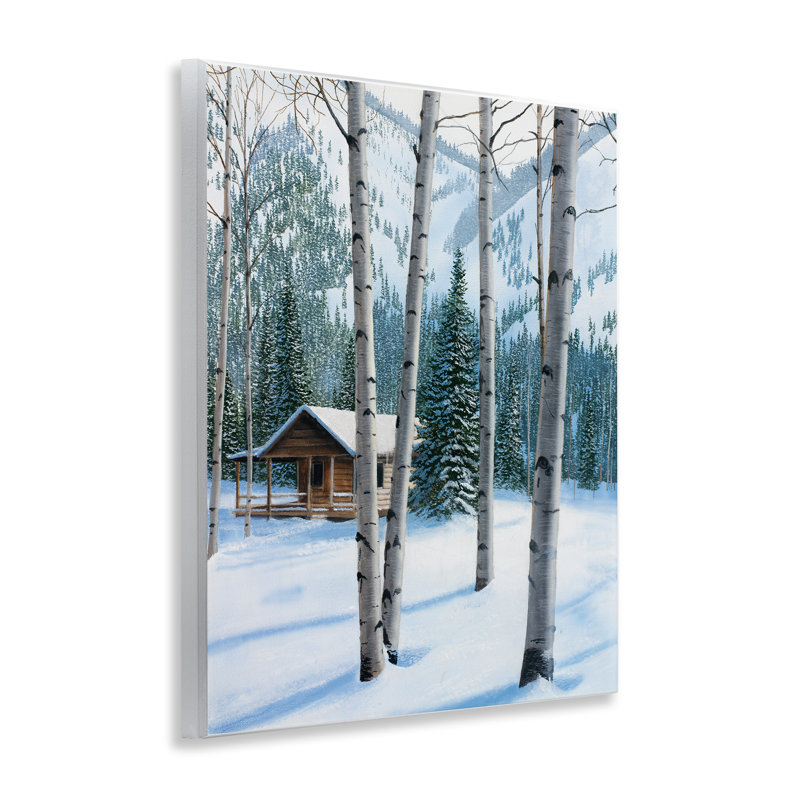 «Snowy Cabin Through Birch», art mural sur toile par Kevin Daniel