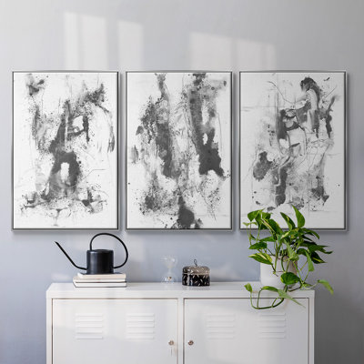 Graphite abstrait I, reproduction encadrée sur toile 3 pièces