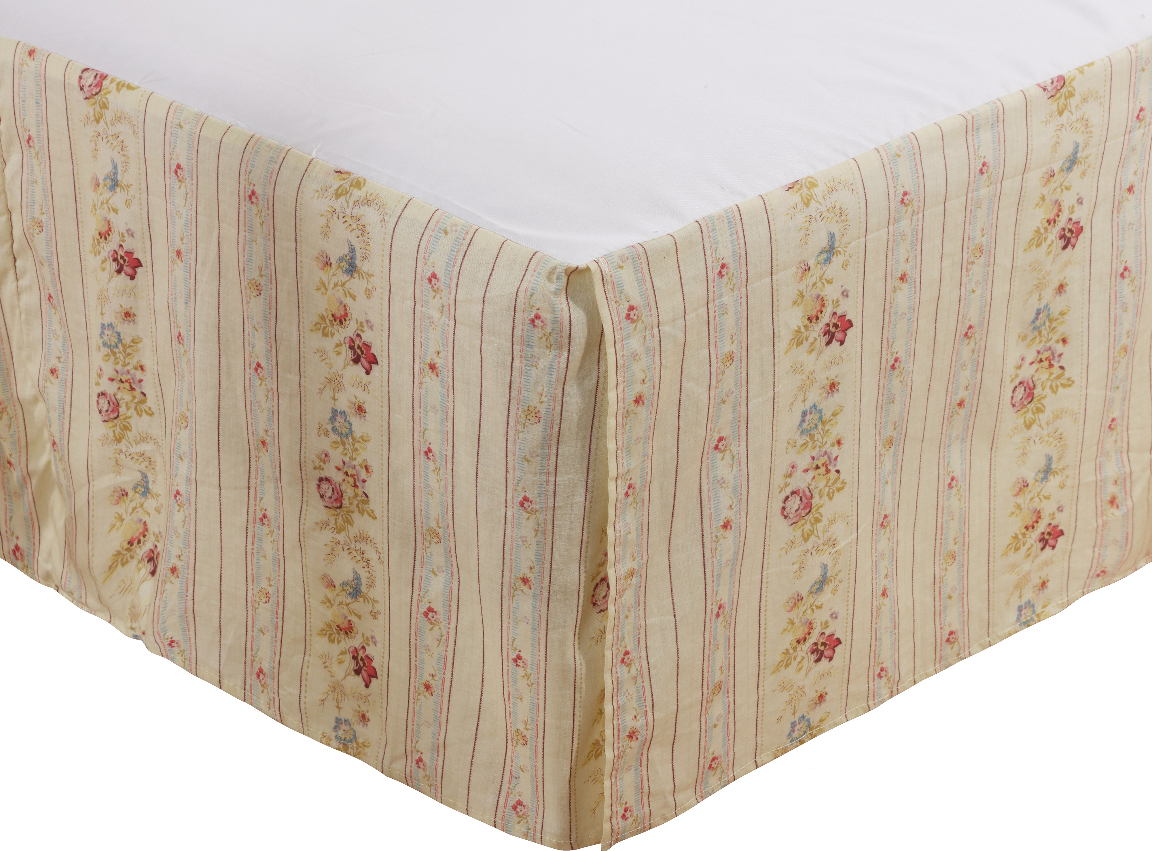 Falda De Cama Antigua Con Estampado De Rosas - Tamaño Full, Caída De 15 Pulgadas, 100% Algodón