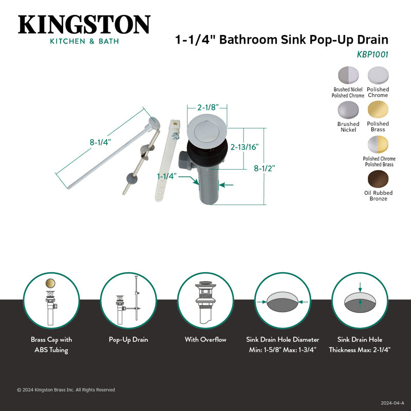 Kingston Brass Plastic Pop-Up Bathroom Sink Drain with Overflow, Brushed Nickel/Polished Brass