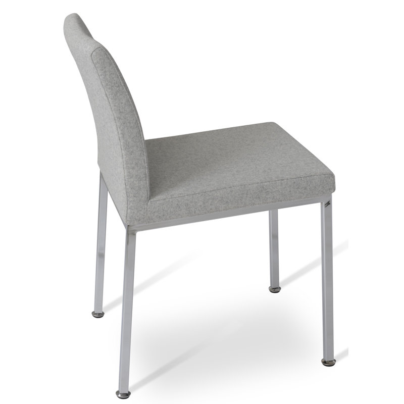 Aria Metal Side Chair in Wool, Silver Wool, Chrome