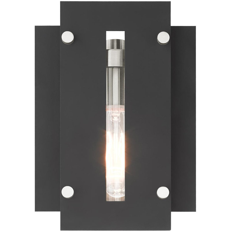 Plafonnier encastré d'extérieur Baynbridge, H 10 po x l 7 po x P 7 po, Noir / Nickel brossé