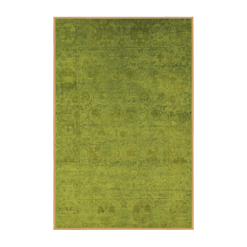 Tapis oriental jaune / vert en laine et polyester tissé à la machine 6 pi x 9 pi