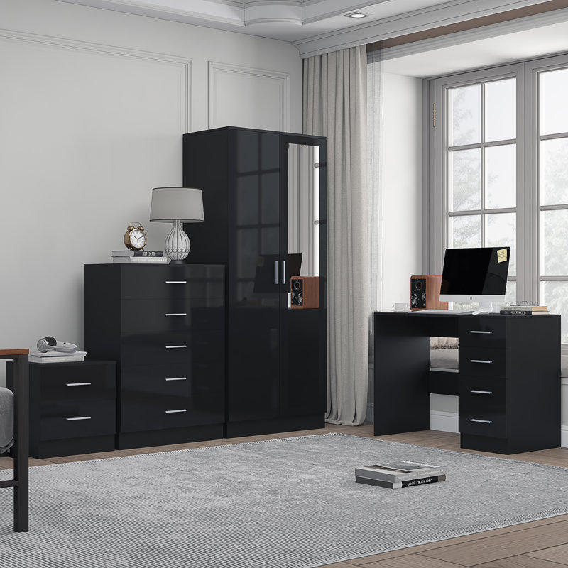 Eva Piece Bedroom Set, Black Gloss / Black Oak