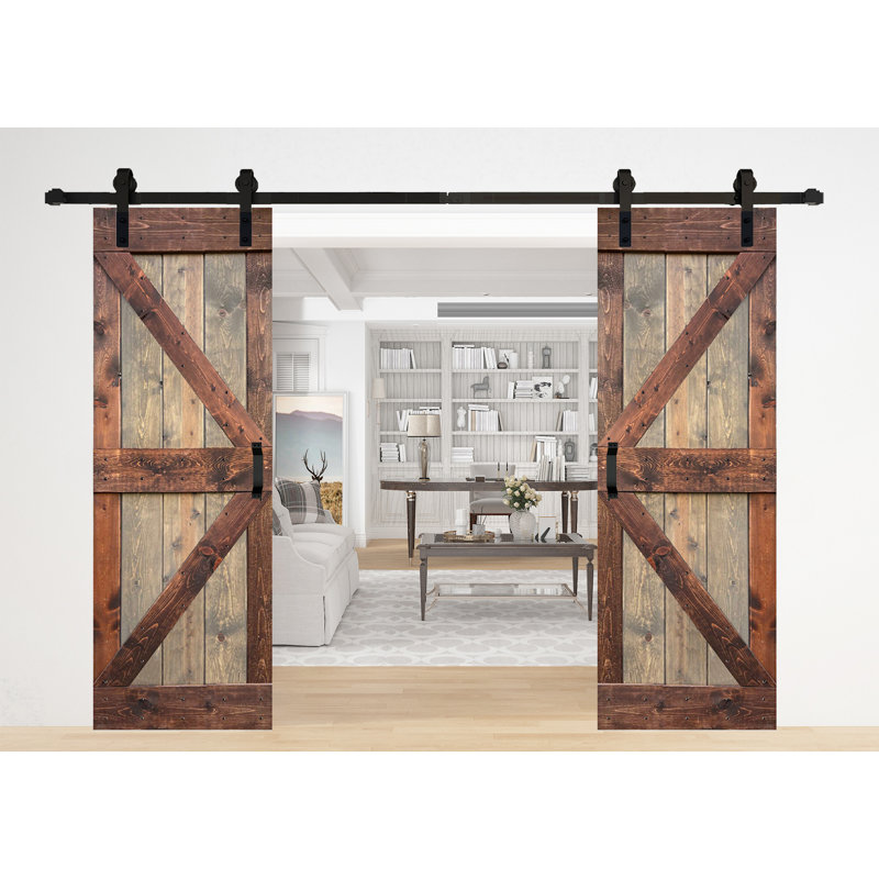 K Series 56'' x 84'' Brown Walnut Solid Wood Barn Door Kit