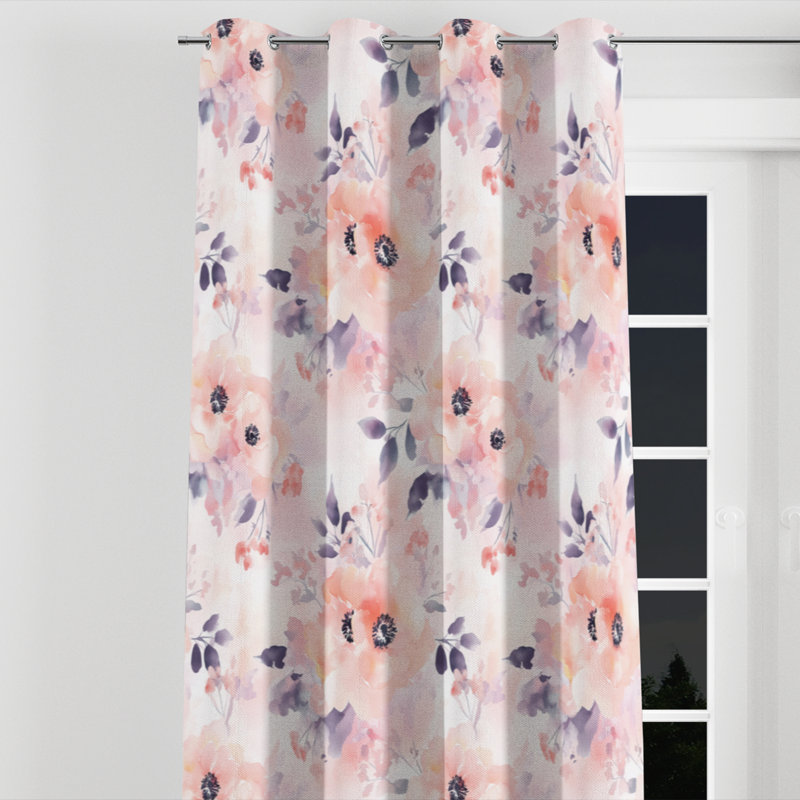 For Girls Botanical Window curtains - Fresh Pink Blush Garden Twin Grommet Curtain - 1 Panel, 52" W x 63" L, Silver Grommets