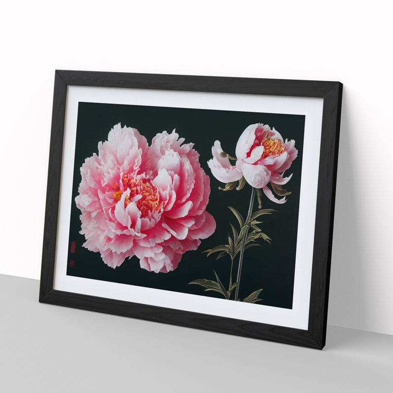 Epic Peonies - Single Picture Frame Painting, Black, 46cm H x 64cm W x 2cm D