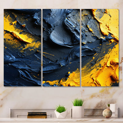 " Rough Love Slavic Abstract Painting Yellow Blue I " 3 Piece Art Mixed Media Print