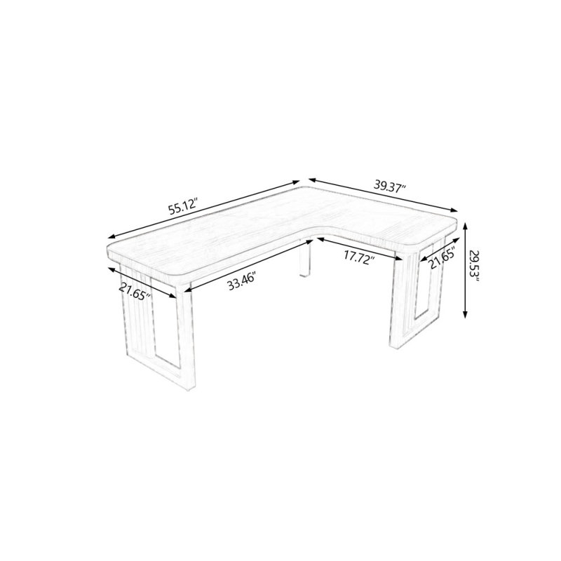 Bureaux rectangulaires en bois massif brun clair, H 29,53 po x l 55,12 po x P 39,37 po, Right Hand Return