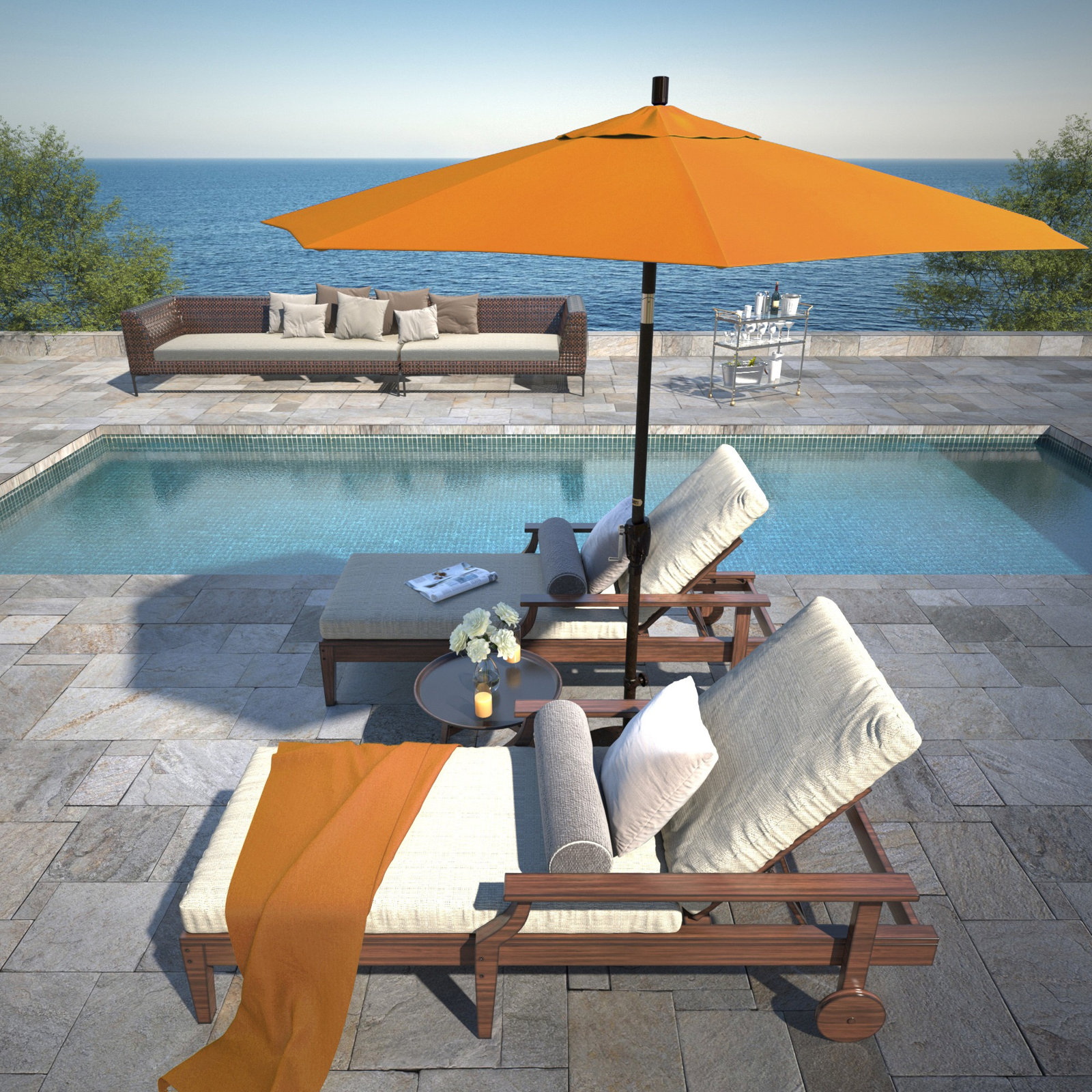 Lexia 7.5' Sunbrella® Umbrella, Canvas Tangerine Sunbrella® Canvas, Bronze