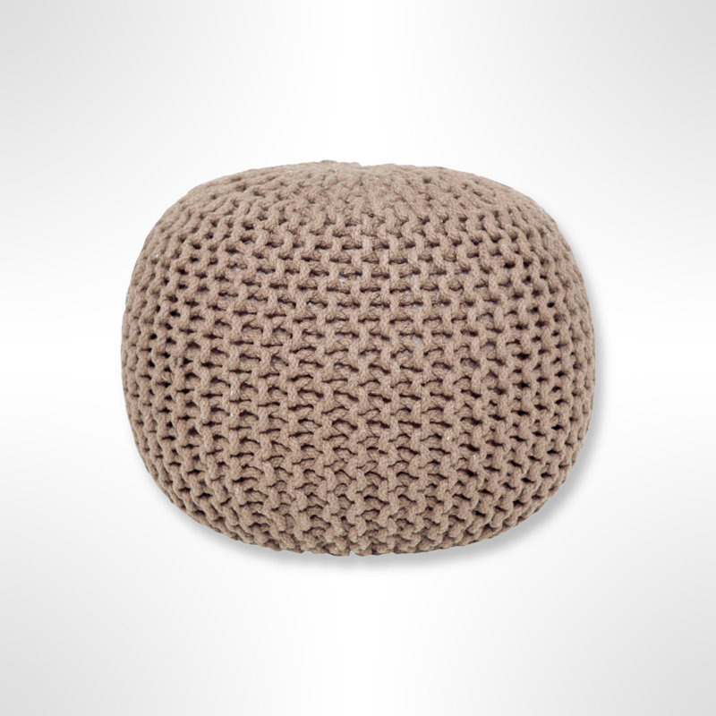 Ls Lychee Cotton Knit Pouf Ottoman , Beige