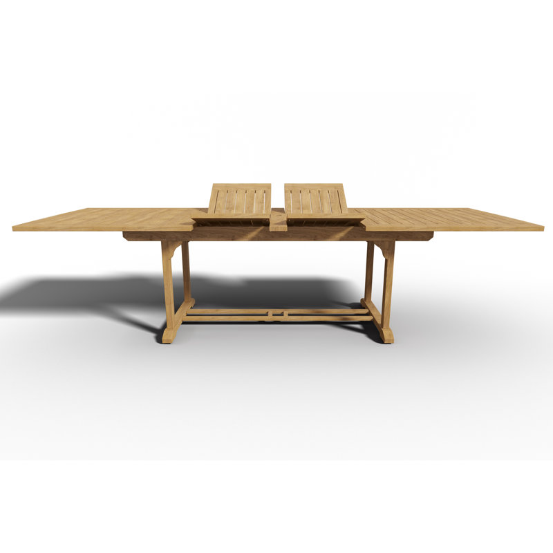 Ensemble repas d'extérieur rectangulaire en teck 9 pièces avec table extensible et chaises pliantes Florence