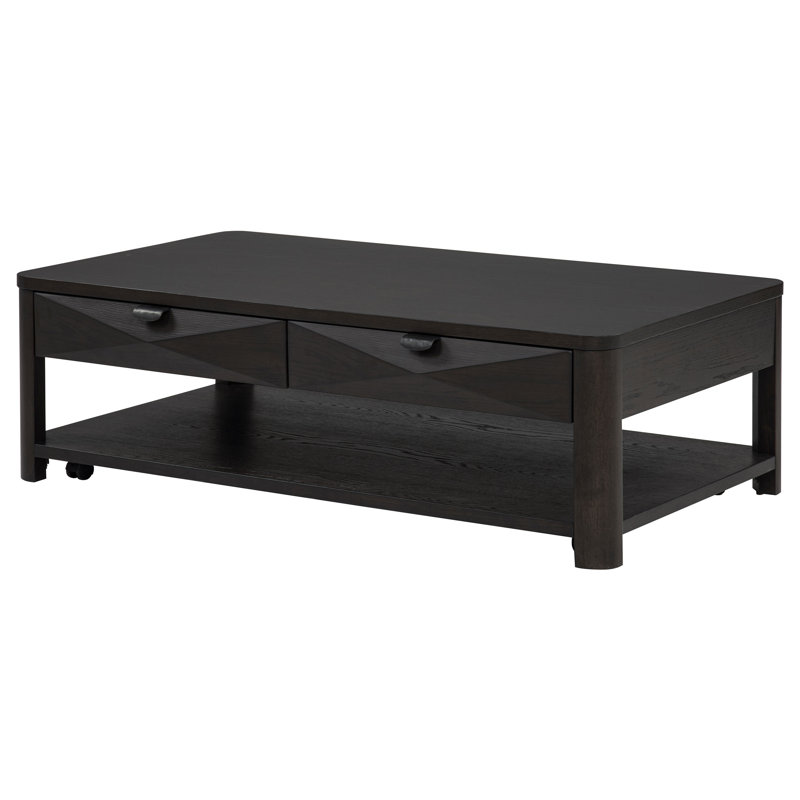 Table basse à 2 tiroirs et tablette Marcelo, Noir