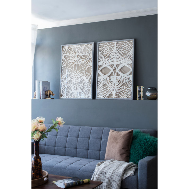 Ensemble de 2 boîtes murales en forme de feuille d'ombre avec cadre gris délavé de 23,5 x 1 x 35,5 po, structure complexe, rehausse les espaces de bureau et de la famille.