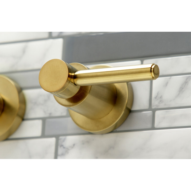 Kingston Brass Concord Two-Handle 3-Hole Wall Mount Roman Tub Faucet, Brushed Brass, Lever Handle