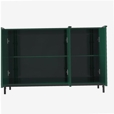 Buffet moderne à 3 portes ultrabrillantes avec pieds en métal thermolaqué vert moderne