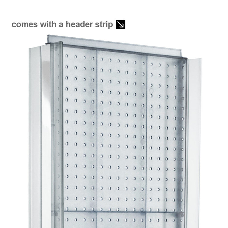 Two-Sided Pegboard Floor Display w/ C-Channel Sides on Revolving Base. Spinner Rack Stand. Panel Size: 16"W x 60"H on Revolving Base