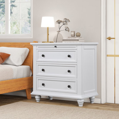 Luminex Traditional 3-Drawer Nightstand with Pull-out Shelf and Solid Wood Legs (Set of 2)