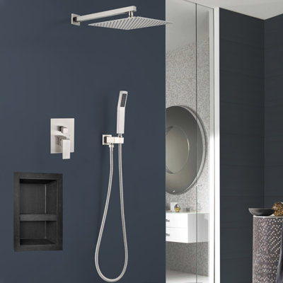 Motif à 1 jet 11,8 po Pomme de douche double fixe et à main avec 12 po Niche 1,8 GPM en nickel brossé