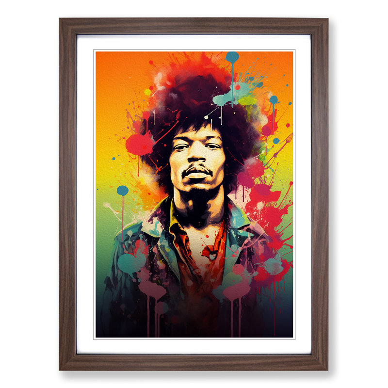 Jimi Hendrix Colour Field 1 Piece Single Picture Frame Wall Art, 46cm H x 34cm W x 2cm D, Walnut