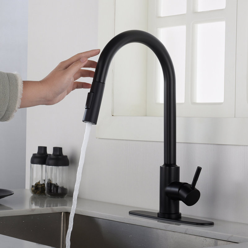 Robinet de cuisine tactile avec douchette extractible, Noir mat