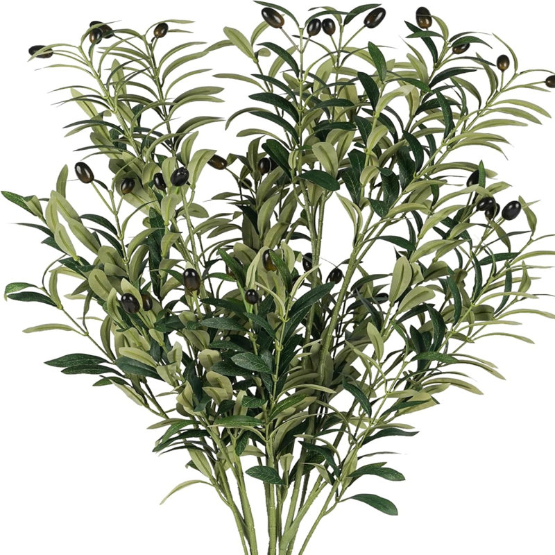 4 PCS Fake Olive Tree Branches Faux Olive Branches for Vase 37 inch Long Stems Artificial Greenery Stems Bulk Green Leaves Plant Twigs Decor