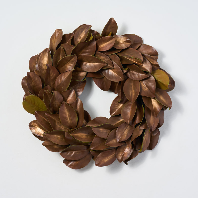 Handcrafted Faux Magnolia Silk Wreath, 30" H x 30" W x 6" D