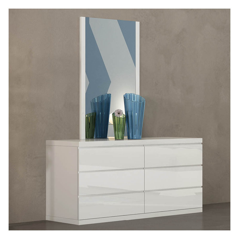 Commode double 6 tiroirs Mayberry, Blanc très luisant