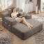 Luxueuse chaise longue en velours côtelé moelleux avec 3 coussins, canapé-lit convertible 2 en 1 et pochette de rangement, conception sans cadre et mousse de compression, aucun assemblage requis, pour les petits espaces, le salon, l’appartement-1745528825