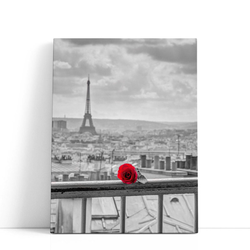 Rose sur balustrade de balcon, Paris, France - reproduction d'art sur toile, H 24 po x l 18 po