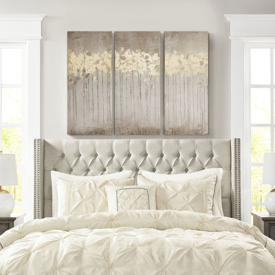 Gold Abstract Canvas Artwork, 3, 15"W X 35"H, Neutral Taupe Shade, ' Piece Forest Wall Decor, Accents, 3 , Masterpiece