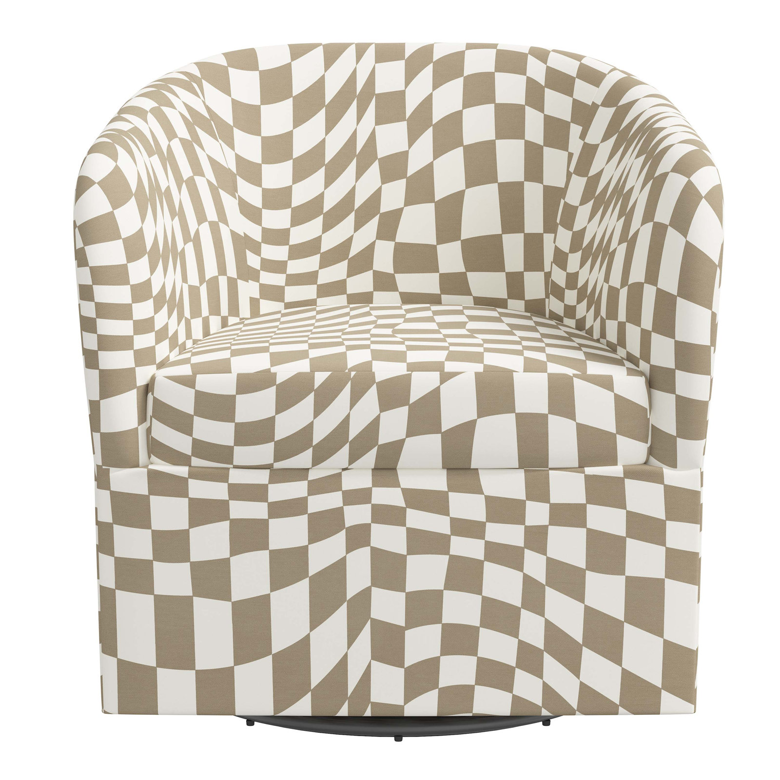 Lesia Upholstered Swivel Barrel Chair, Groovy Tan Checkered