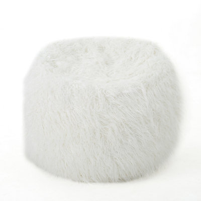 5 Foot Rounded Faux Fur Bean Bag In White - Comfortable And Stylish. Removable Zippered Cover, High Foam Filling Bag, Feet Wide Modern Cozy Seating.
