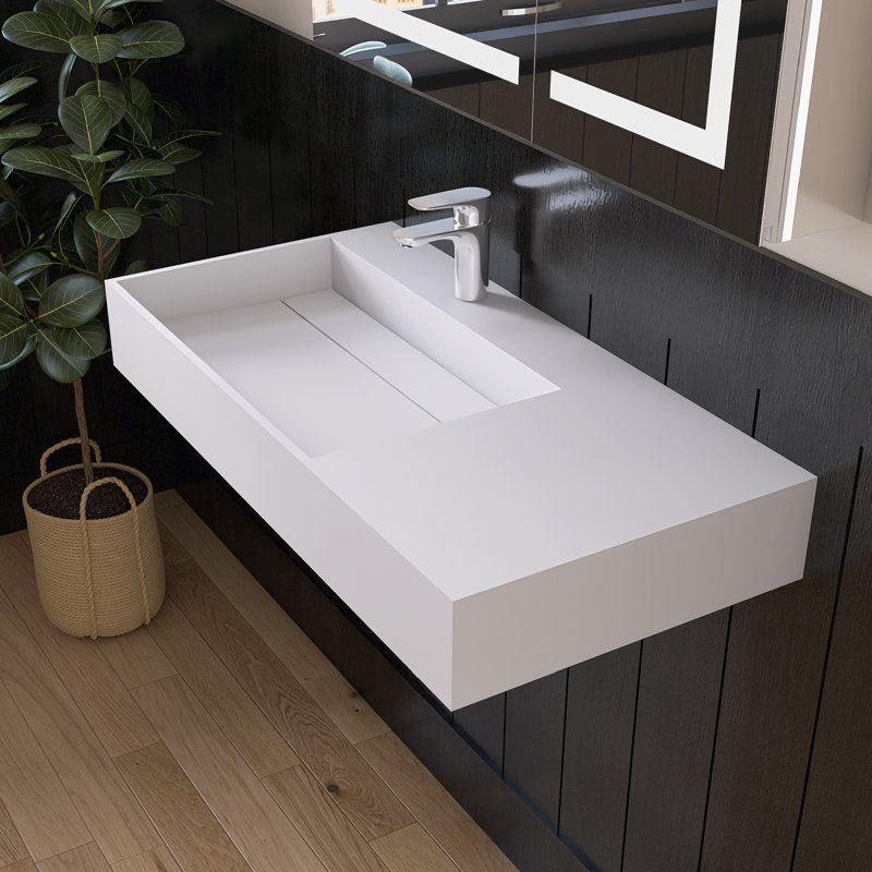Chloe 36'' Wall Mounted Bathroom Sink Solid Surface Vessel Bathroom Sink With Faucet Hole