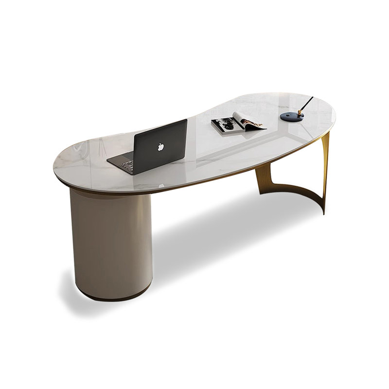 Bureau moderne en pierre avec base de tiroir, H 28,74 po x l 62,99 po x P 27,56 po