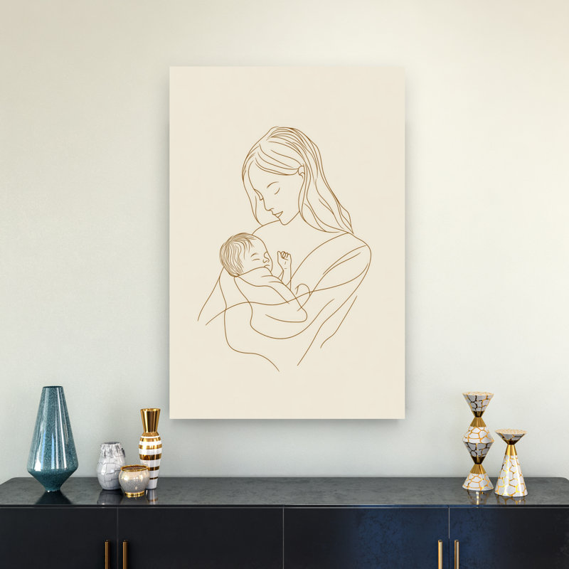 Gentle Motherhood Bond Serene Abstract Contemporary Portrait Wall Art Print by Mathieu - Wrapped Canvas Print
