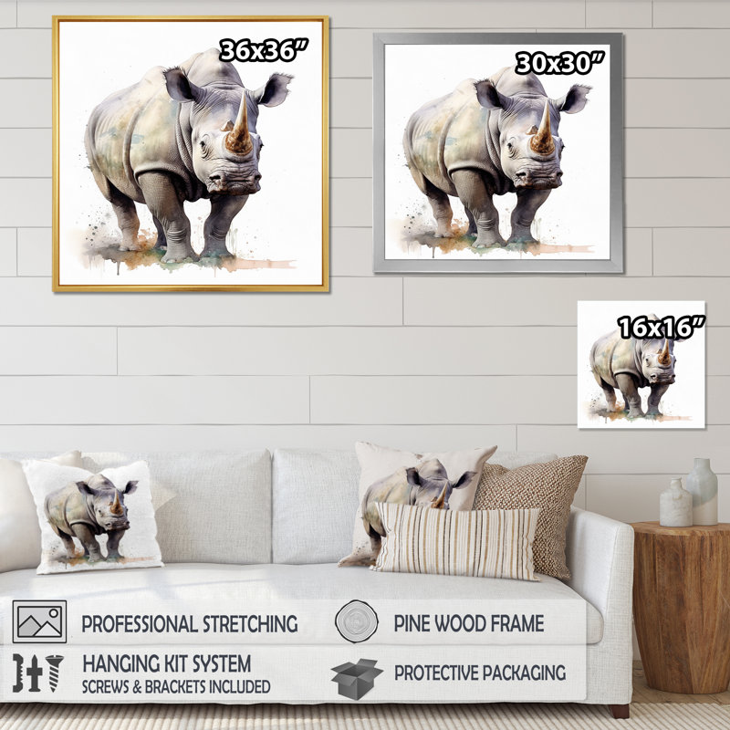 Reproduction d'art sur toile Wild Rhinoceros IV - Animaux, H 36 po x l 36 po x P 1,5 po, Cadre flottant doré