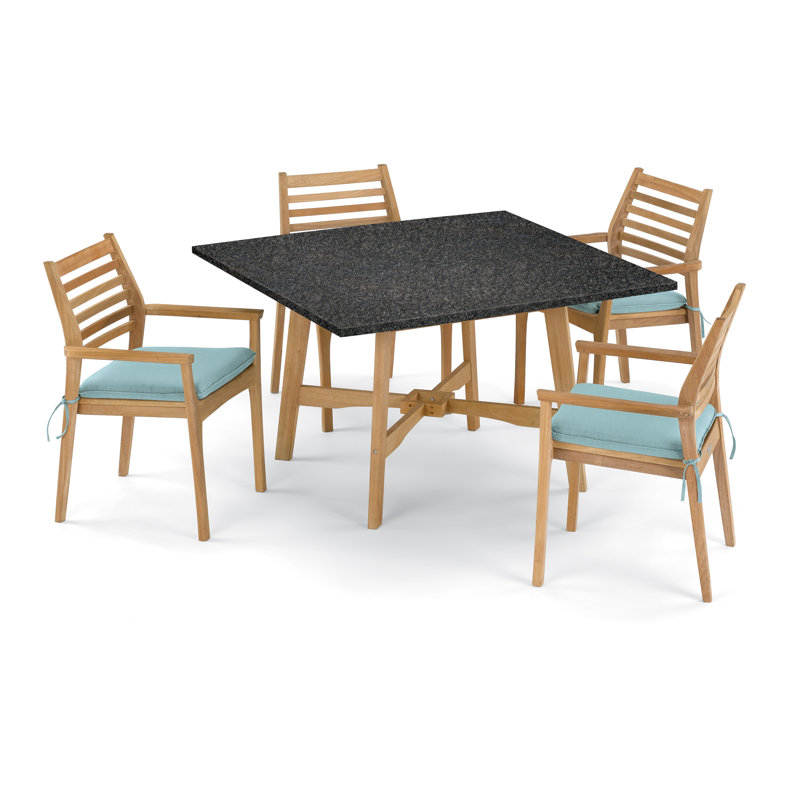 Wexford and Mera Outdoor 5 - Piece Dining Set with Cushions, Canvas Mineral Blue