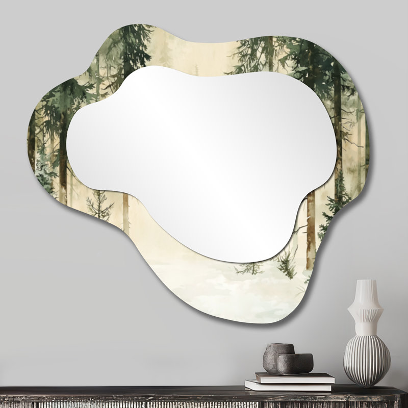 Miroir mural décoratif Boho - Minimalist Winter Forest Landscape I, impression sur métal, 25" x 28"