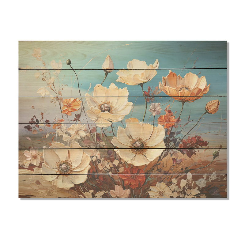 Wildflowers Farmhouse Charm - Art mural en bois sur un bois de pin naturel, H 30 po x l 40 po