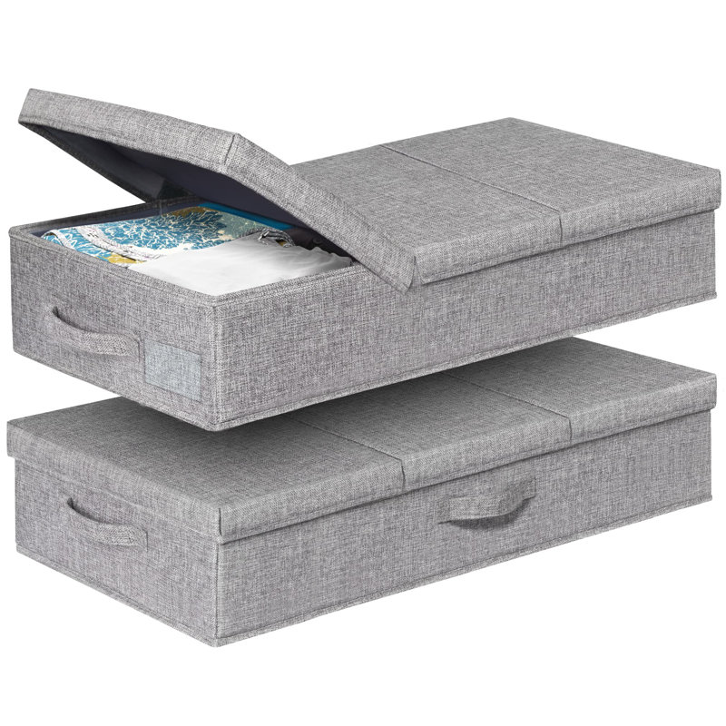 Under Bed Storage With Lids, 2 Pack Large Underbed Storage Containers Clothes W/ 3 Handles, Foldable Low Profile Stackable Drawer Organizer Bins Box For Blanket Shoe Bedroom